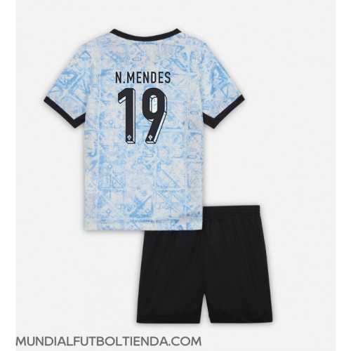 Camiseta Portugal Nuno Mendes #19 Segunda Equipación Replica Eurocopa 2024 para niños mangas cortas (+ Pantalones cortos)